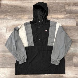 Champion Jacket Mens Medium Pullover Windbreaker Hooded Quarter Zip Lightweight